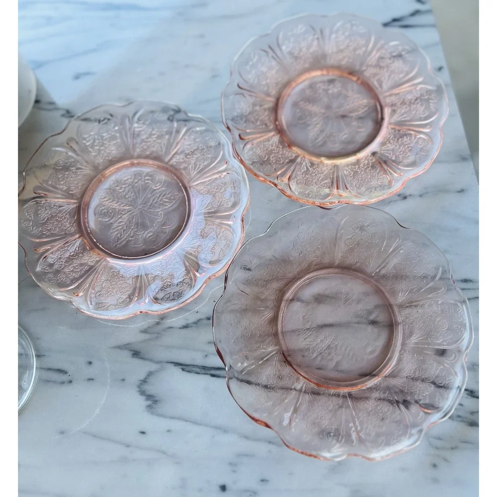 Lot Of 4 Pink Depression Glass Bowl Lot Jeanette Cherry‎ Blossom Saucer
